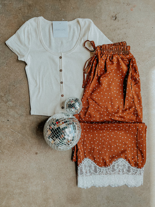 Vintage Charm Polka Dot Lace Pants
