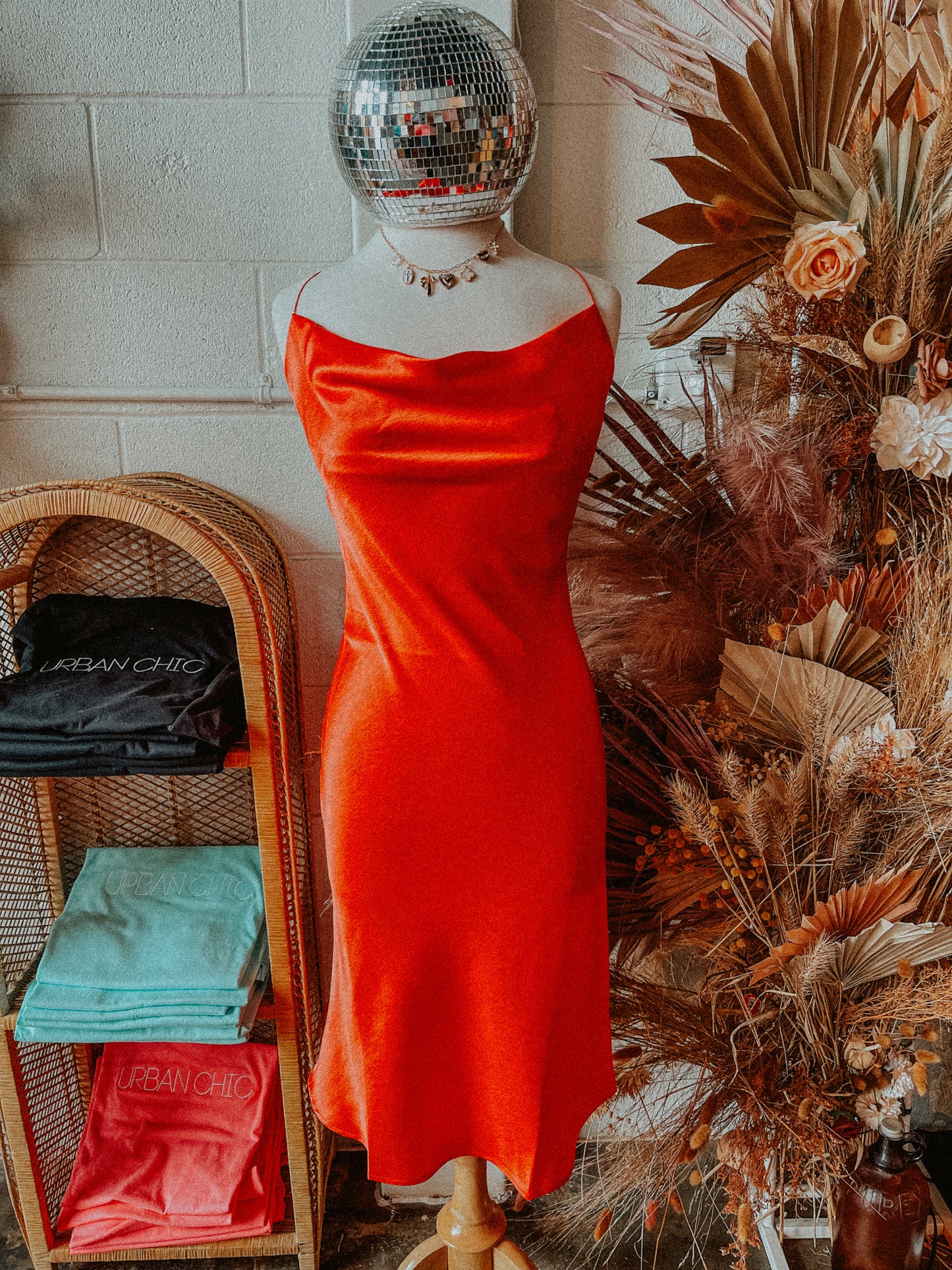 Cowl Neck Satin Midi Dress
