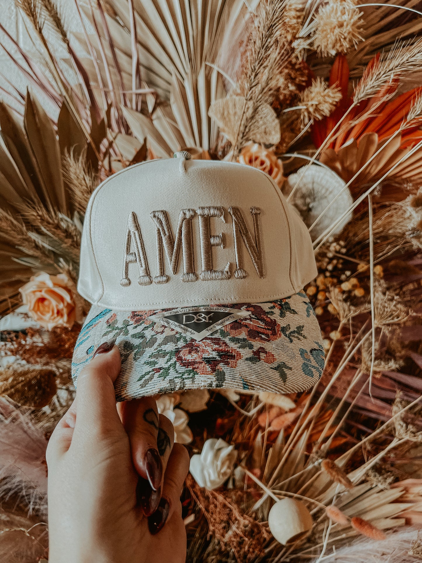 Amen Puff Embroidered Floral Hat