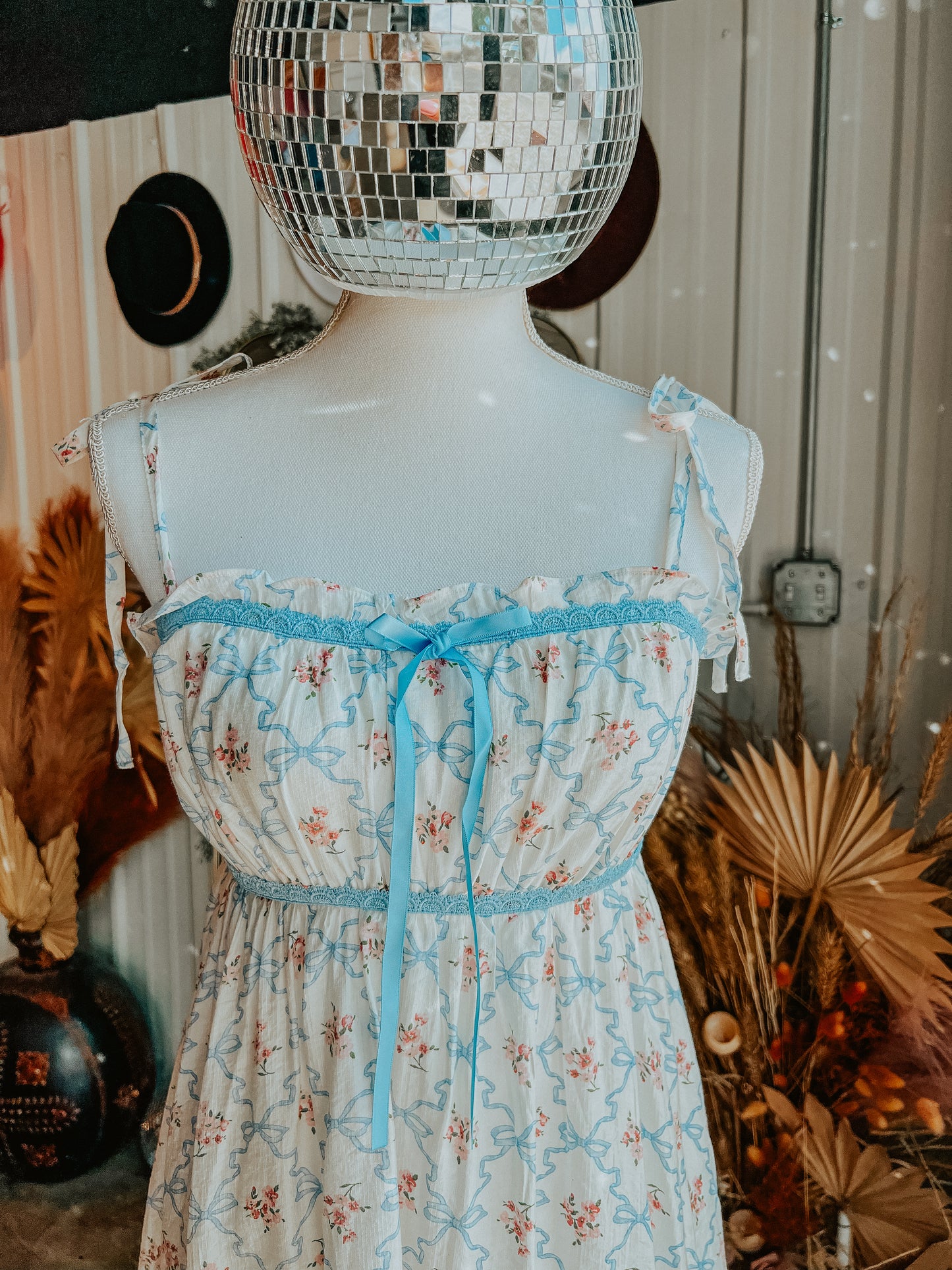 Floral Bow Pattern Tie Strap Dress