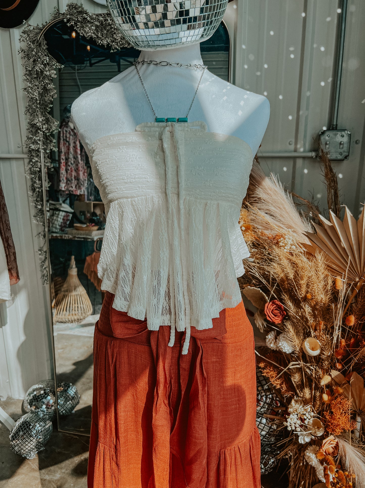 Cream Bandeau Lace Top