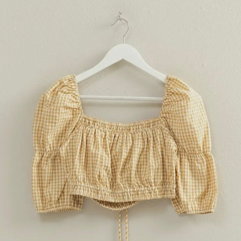 Natural Gingham Crop Top