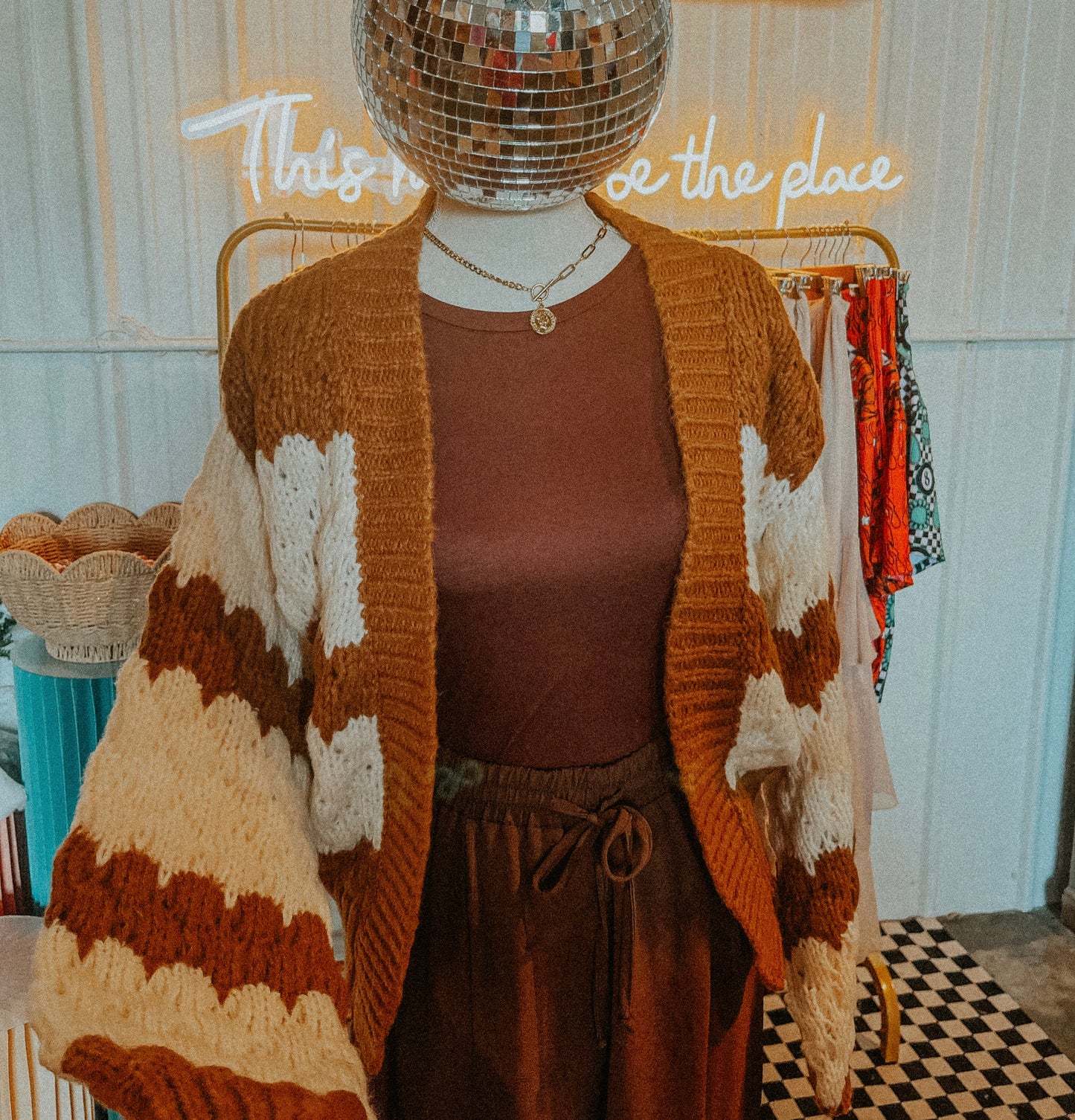 Oversized Scalloped Pattern Knit Cardigan