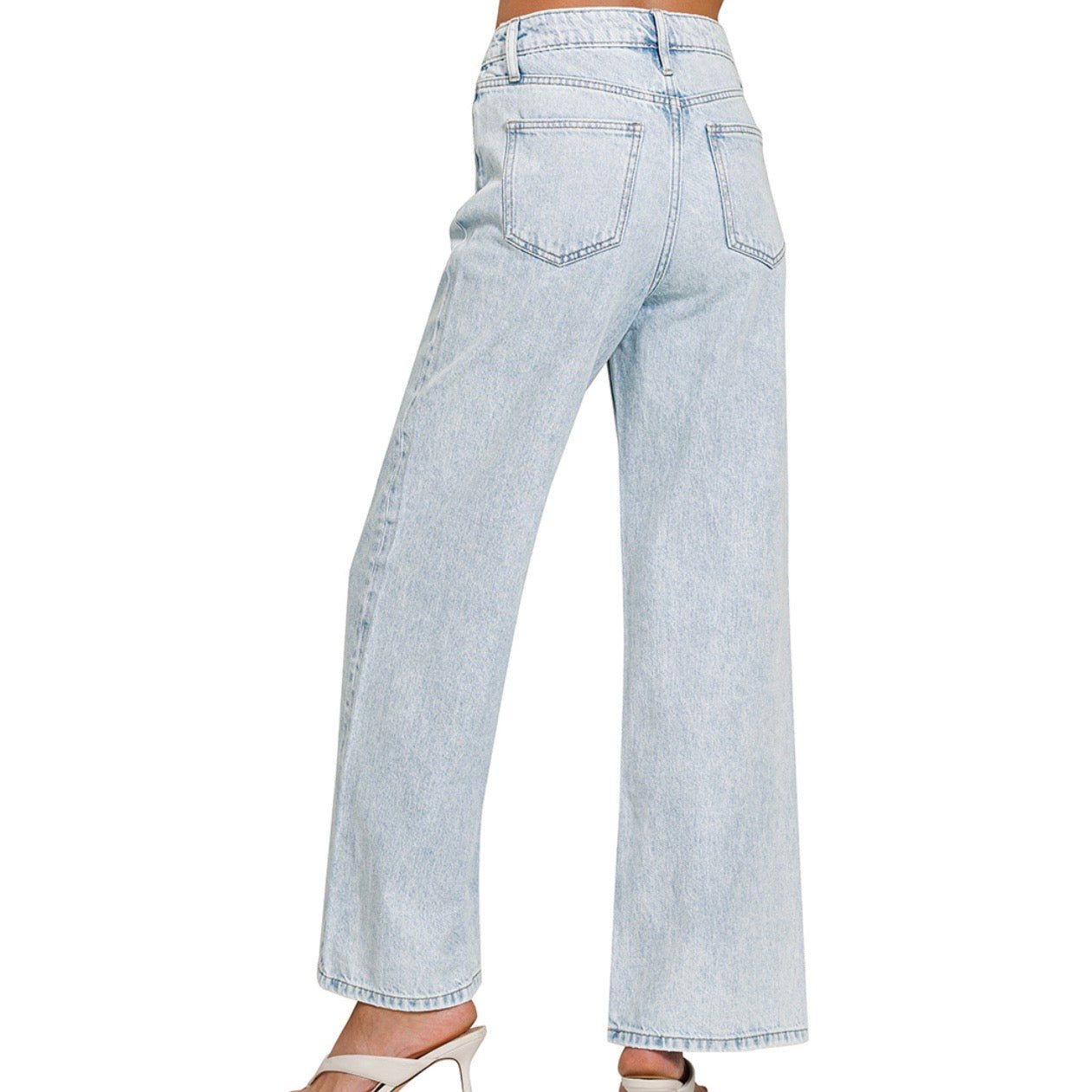 High Waisted Denim Wide Leg Pants
