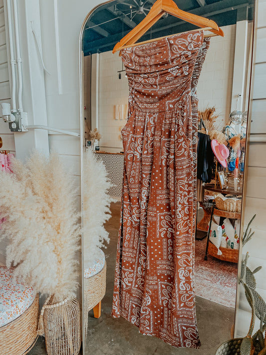 Brown Paisley Printed Jumpsuit