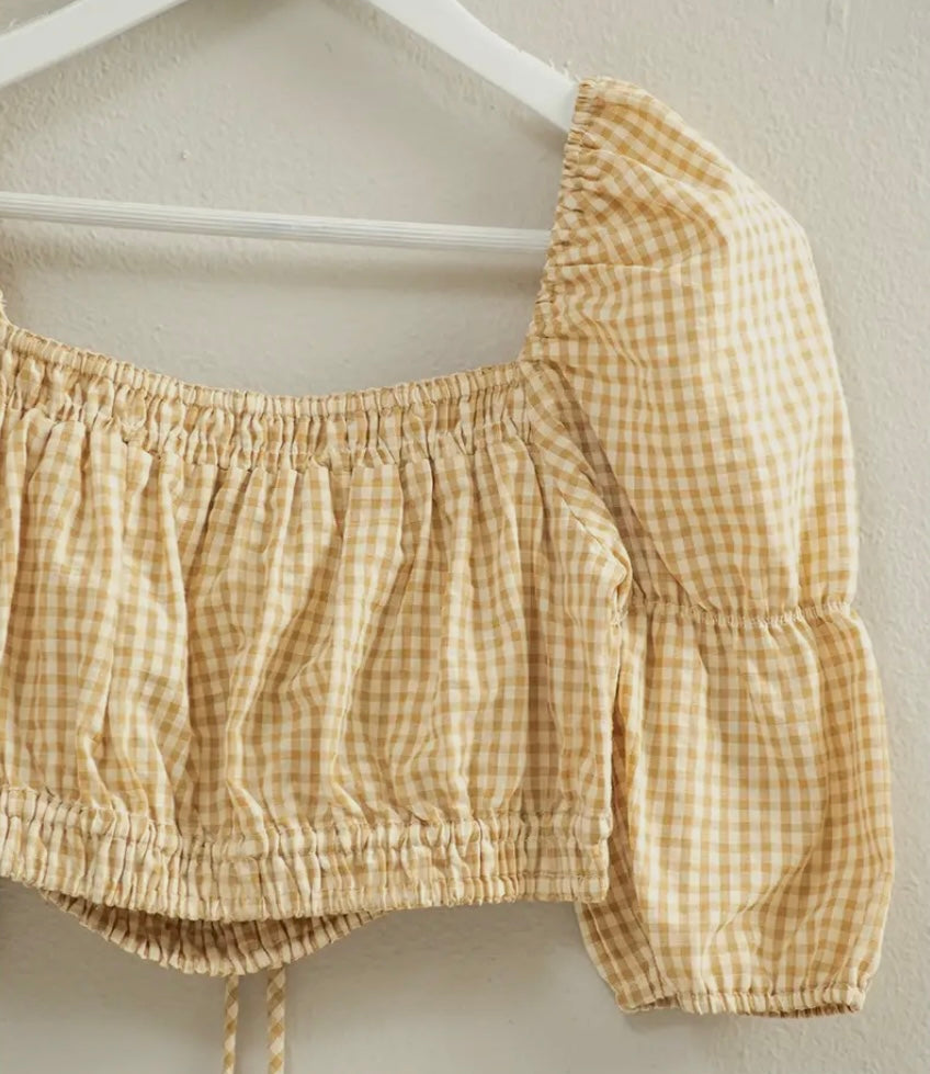 Natural Gingham Crop Top