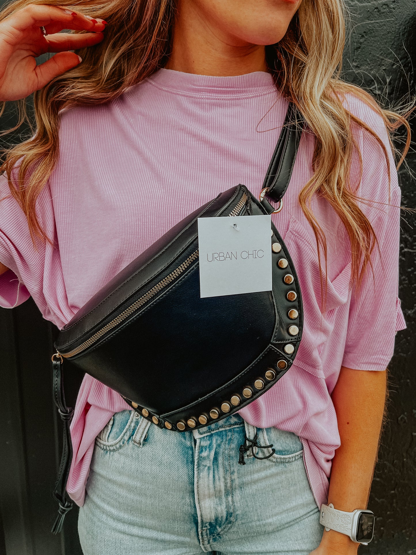 Black Gold Studded Crossbody Bag