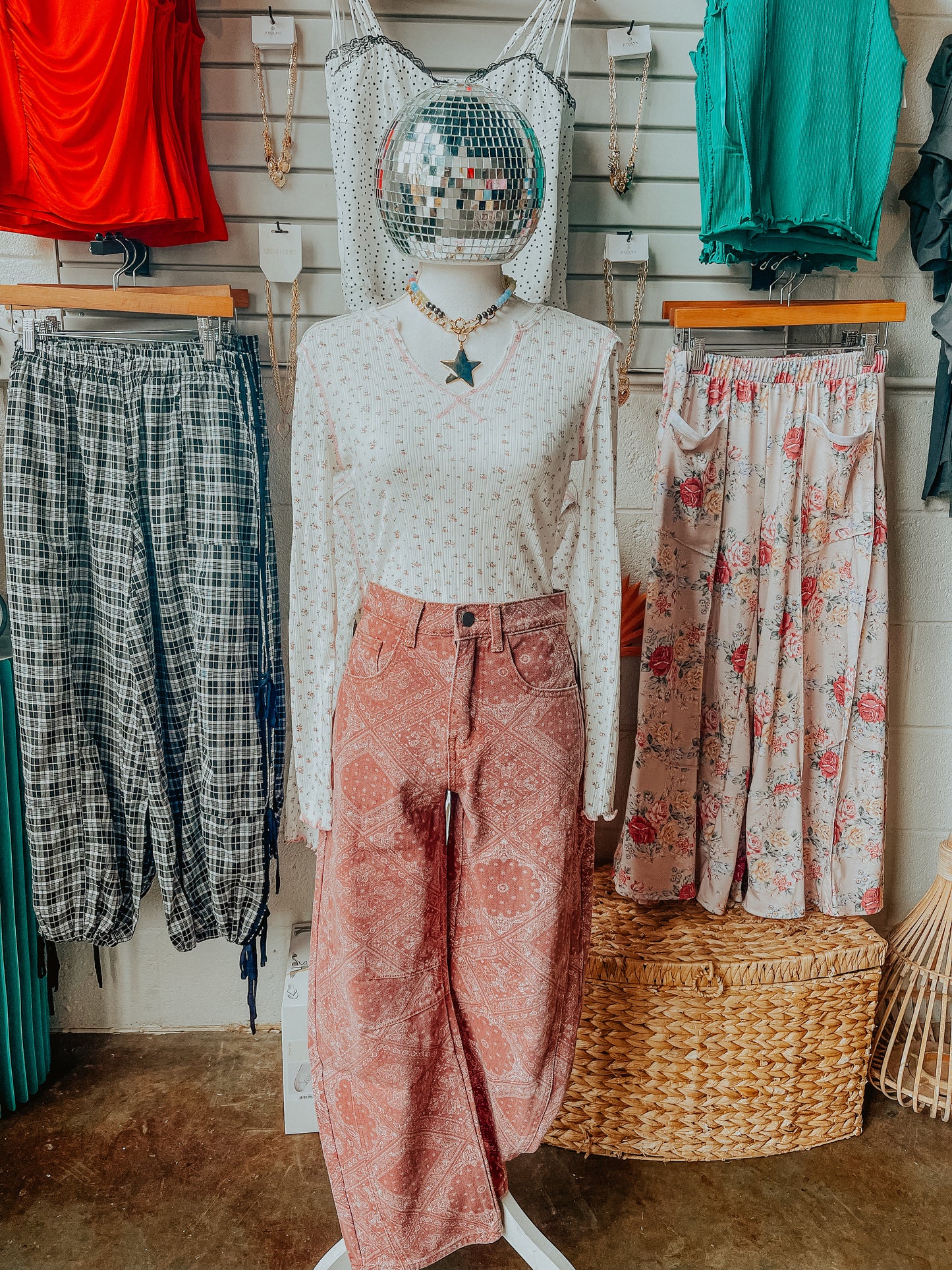 The Pink Paisley Denim Barrel Pants