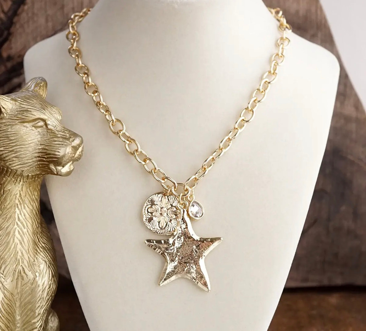 Gold Star Statement Necklace - Mixed Charms