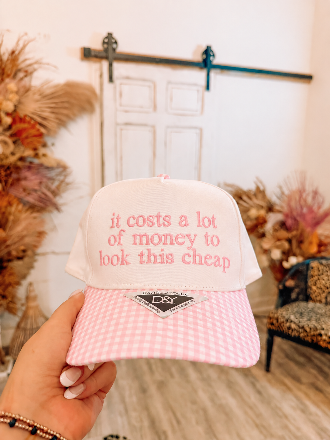 It Costs a Lot to Look This Cheap – Pink Gingham Hat