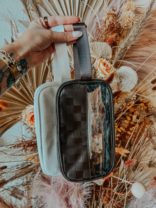 Checkered Clear Cosmetic Makeup Bag