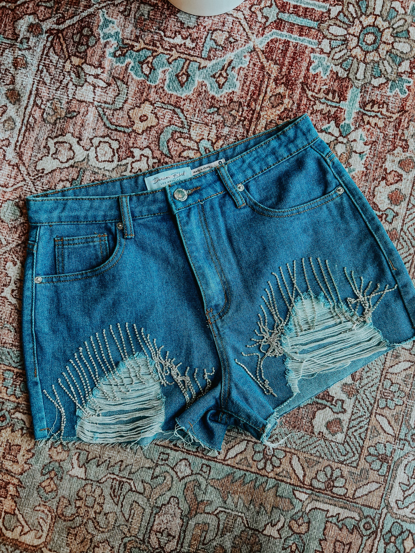 Rhinestone Fringe Denim Shorts