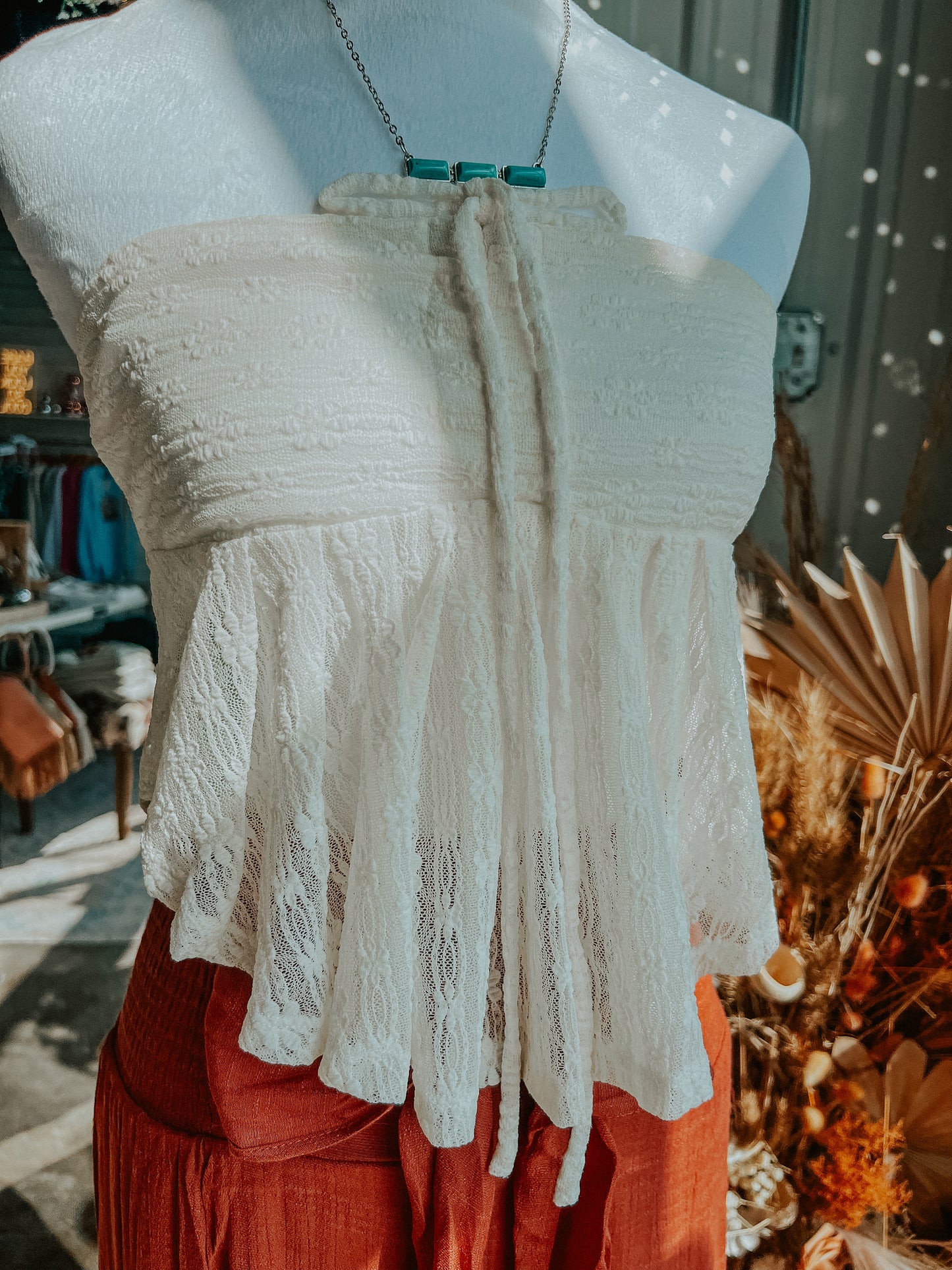 Cream Bandeau Lace Top