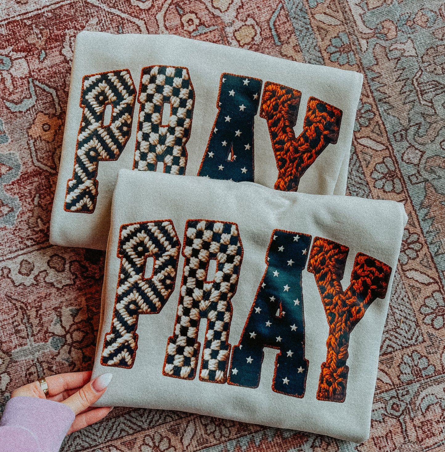 Pray Faux Embroidery T-Shirt or Sweatshirt