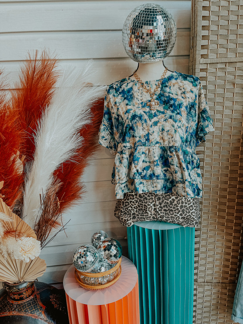 Painted Desert Peplum Top – Royal Blue