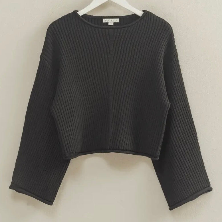 Black Long Sleeve Ribbed Sweater