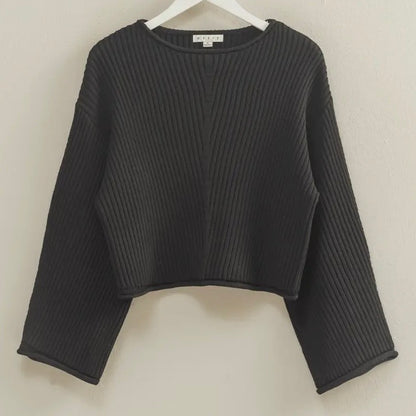 Black Long Sleeve Ribbed Sweater