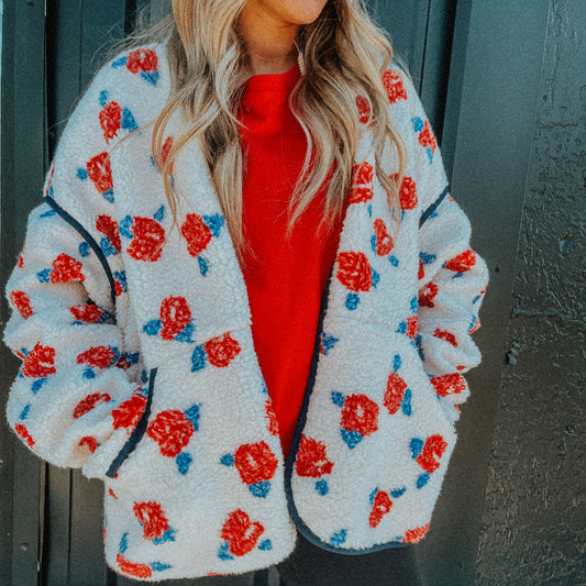 Oversized Floral Sherpa Jacket