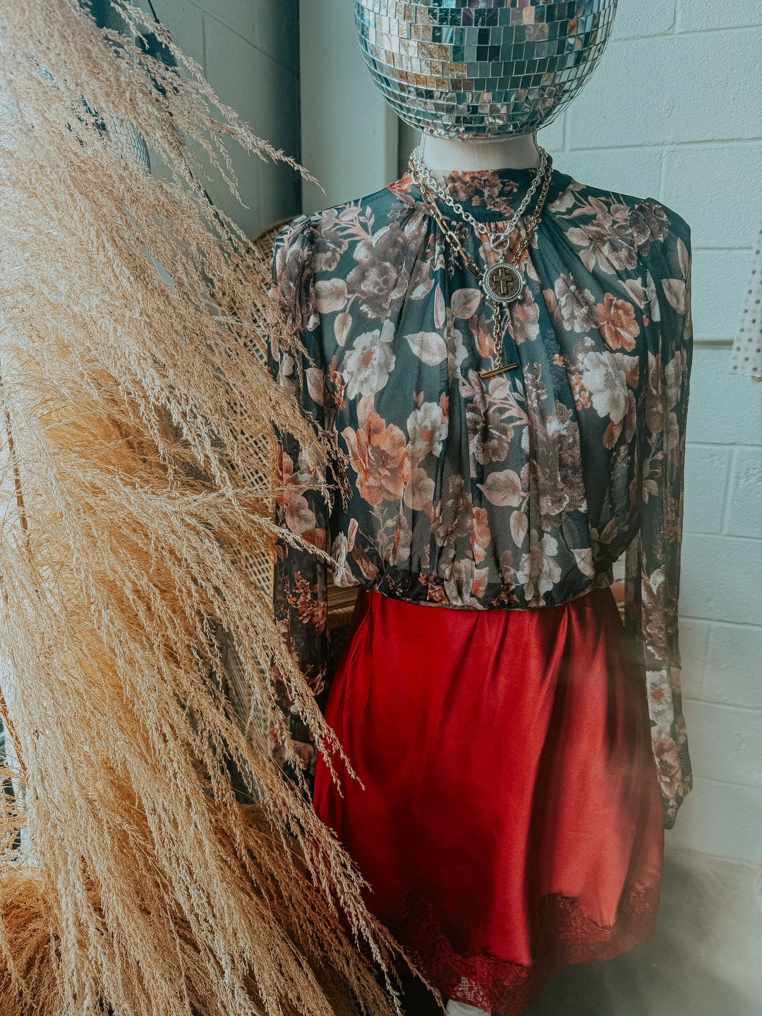 Moody Floral Mesh Blouse