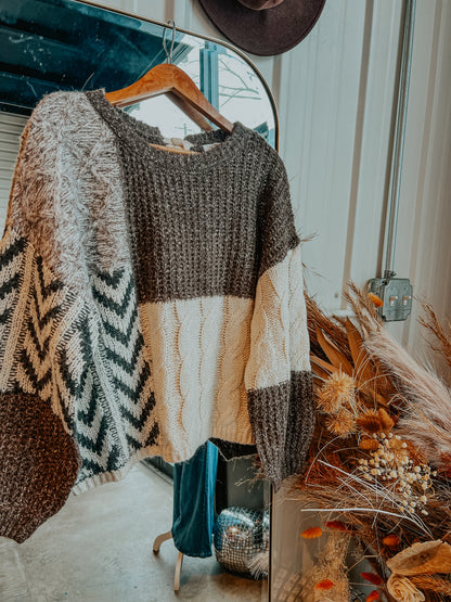 Colorblock Chevron Cable Knit Sweater