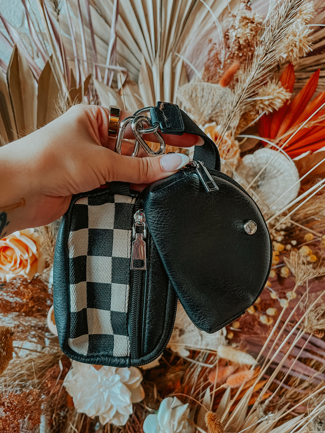 Checkered + Black Wallet Keychain