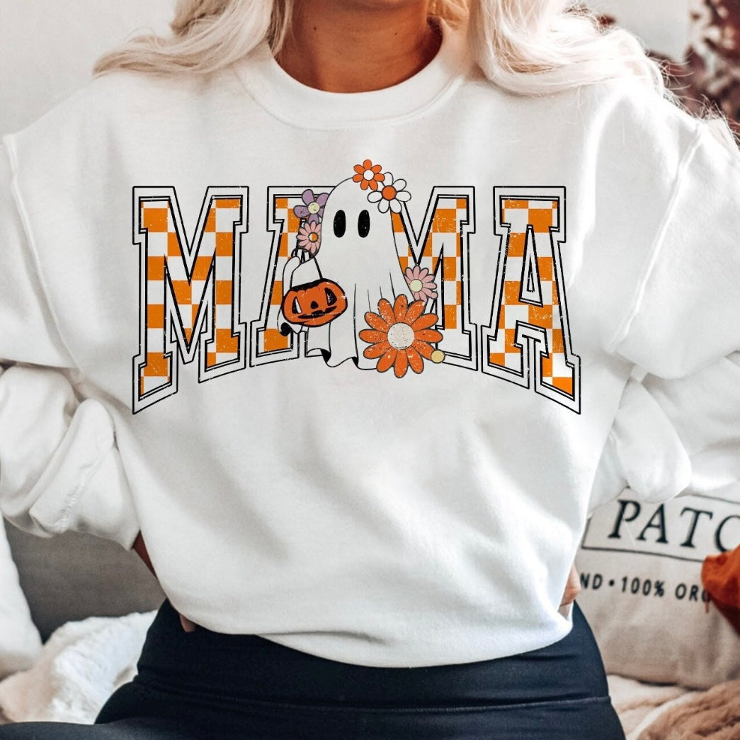 Checkered Ghost Mama Tee/Crewneck