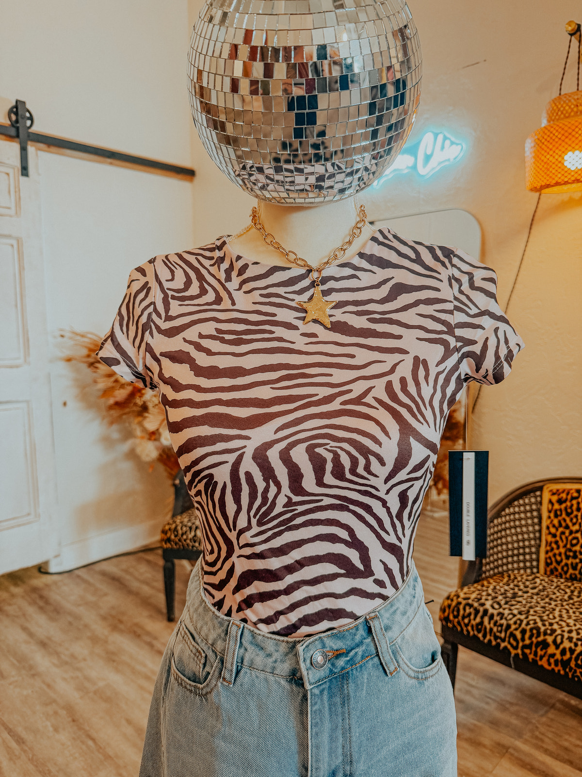 Brown Zebra Print Short Sleeve Bodysuit