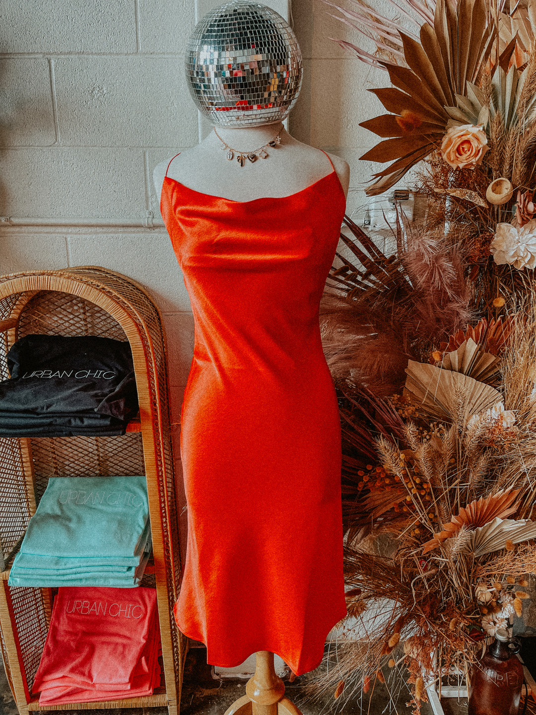 Cowl Neck Satin Midi Dress