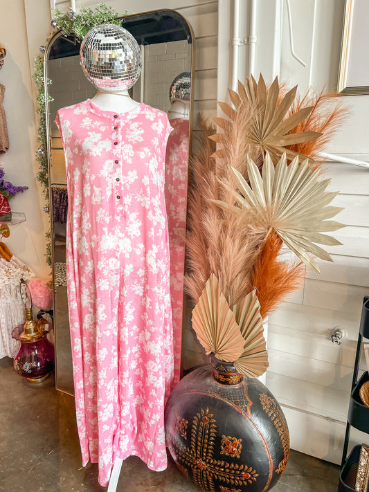 Wide Leg Pink Floral Jumpsuit