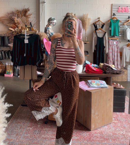 Burgundy & Blush Striped Ribbed Tank