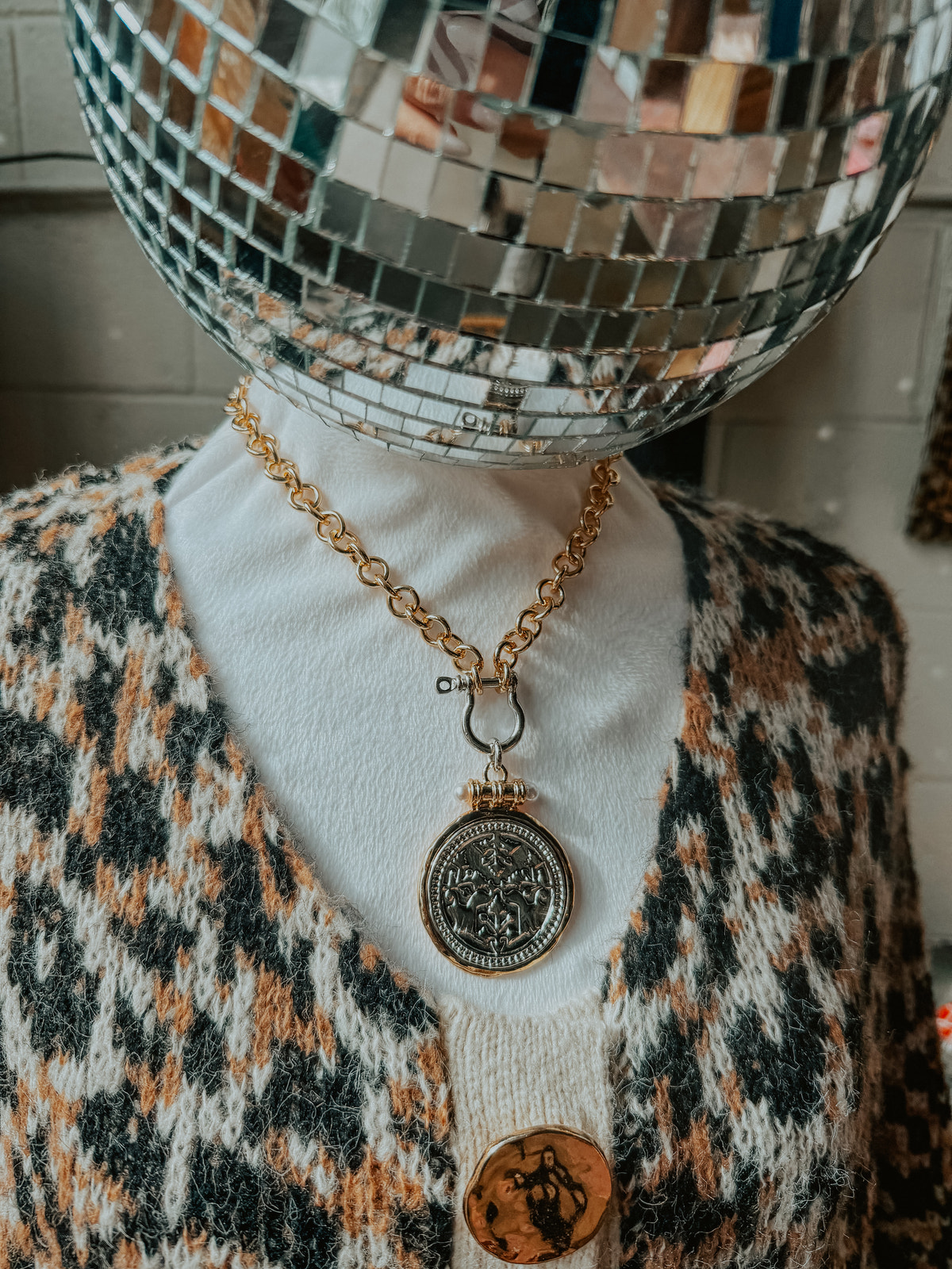 Chunky Shackle Coin Pendant Necklace