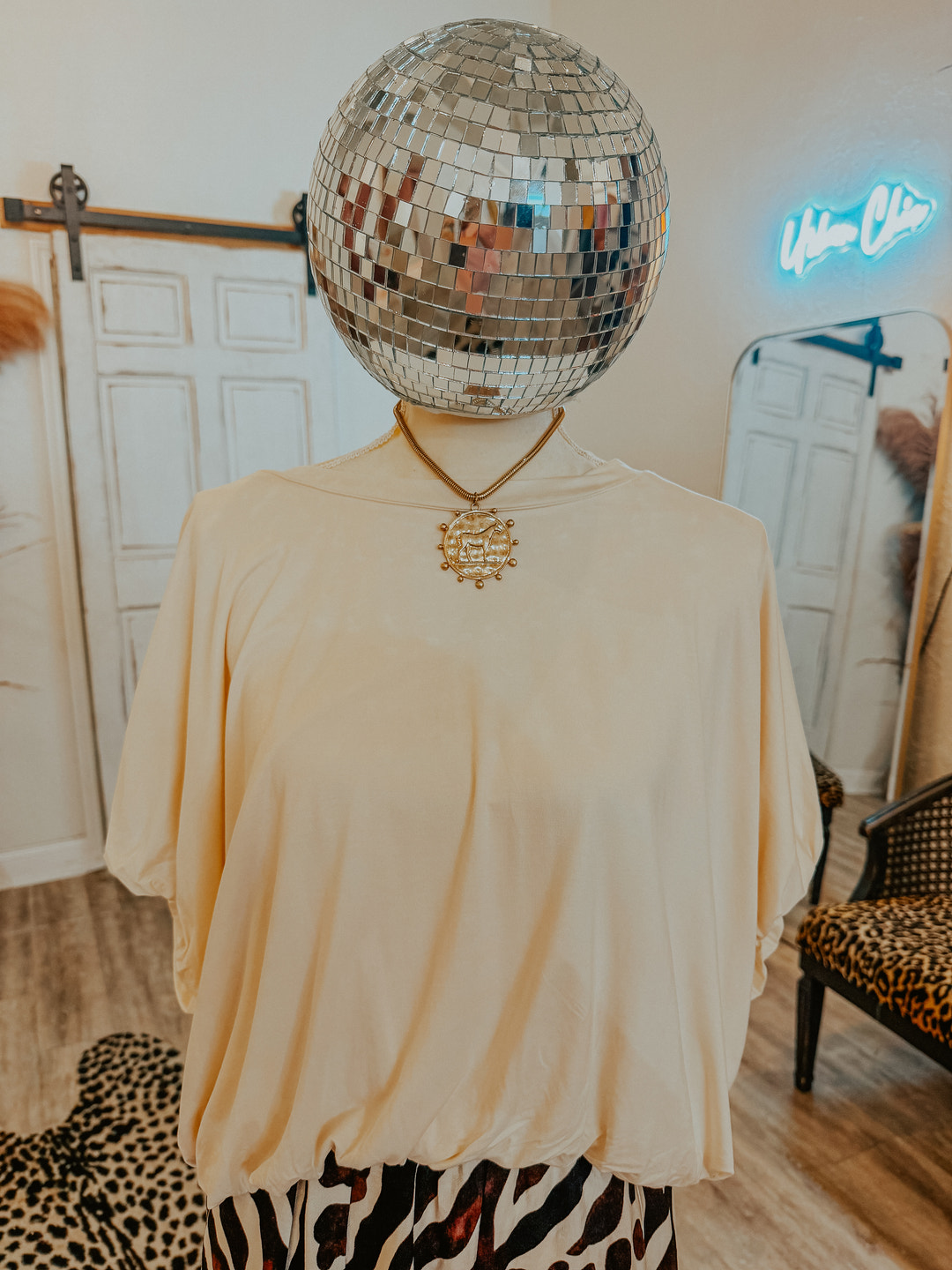 Cream Bamboo Short Sleeve Top