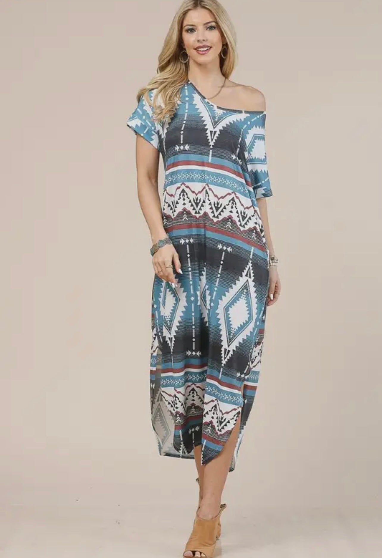 Western Teal Aztec Dress