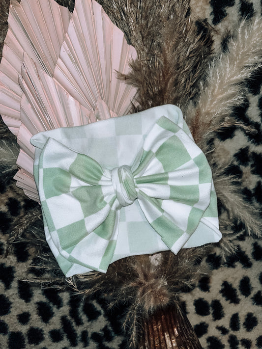 The Sage Checkered Baby Bow Headwrap