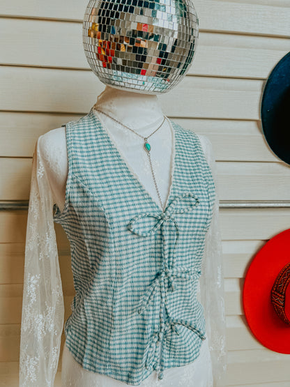 Blue Gingham Front Tie Vest