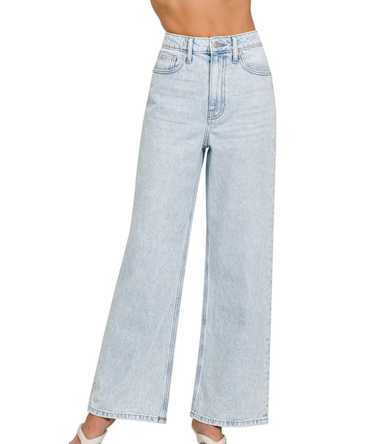 High Waisted Denim Wide Leg Pants