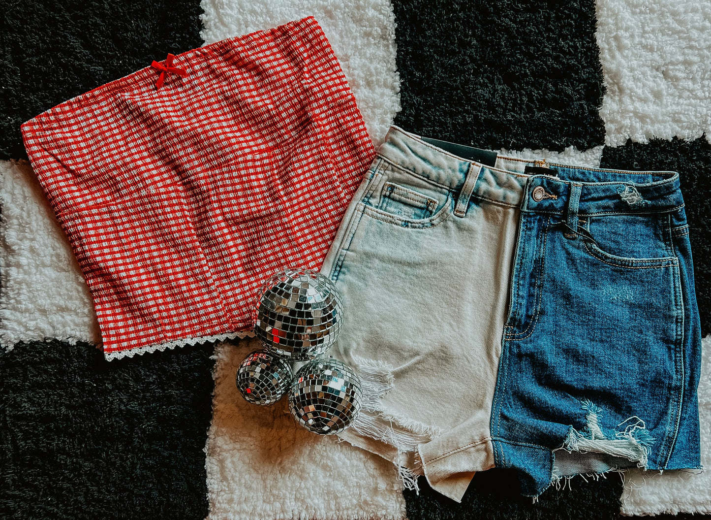 Red Checkered Bandeau Top