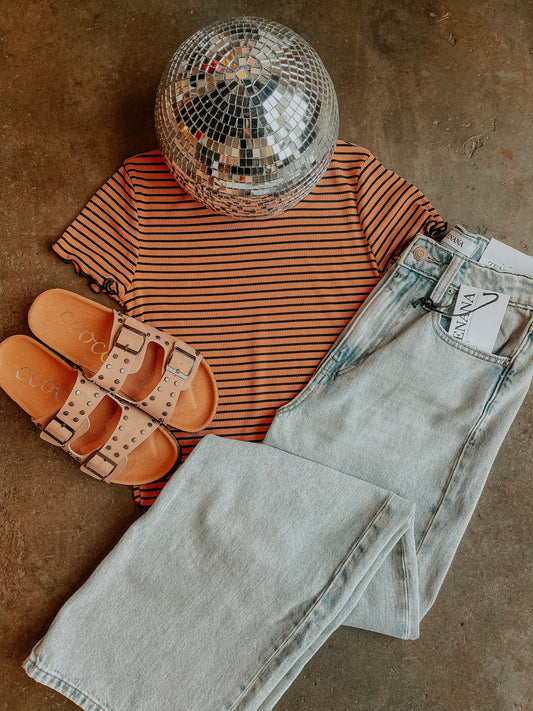 Striped Short Sleeve Crop Top