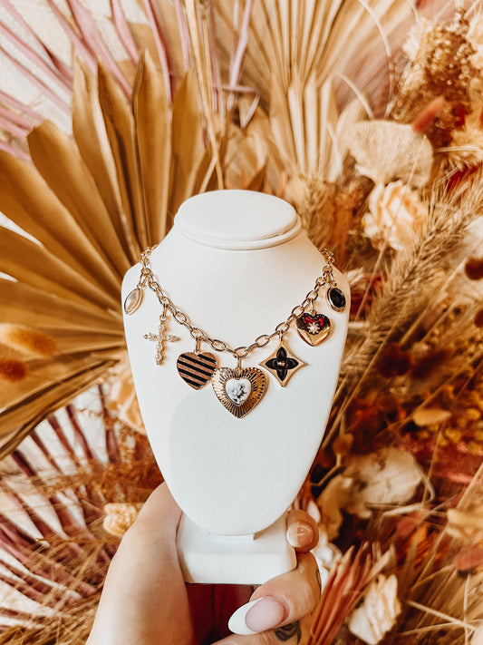 Vintage Heart Clover Charm Necklace