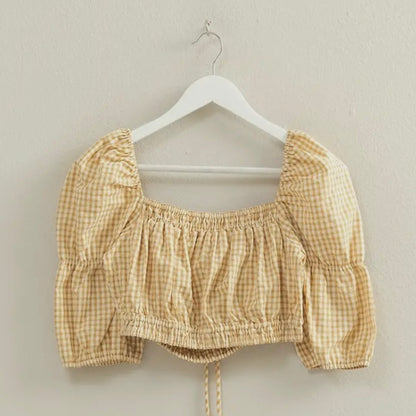 Natural Gingham Crop Top