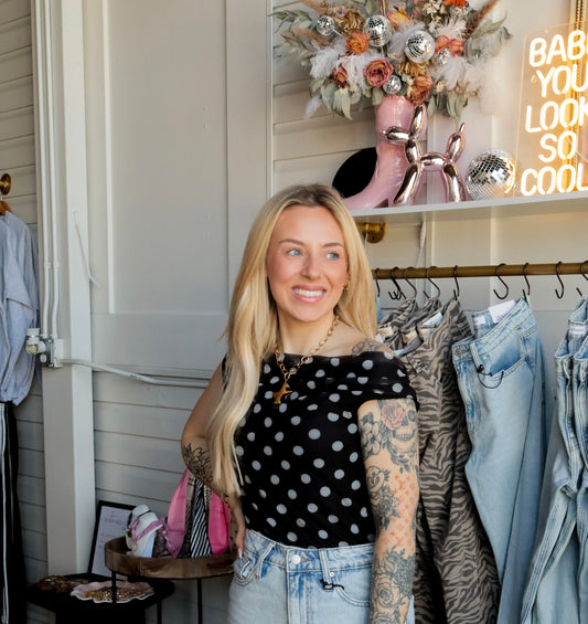 Black & White Polka Dot Off The Shoulder