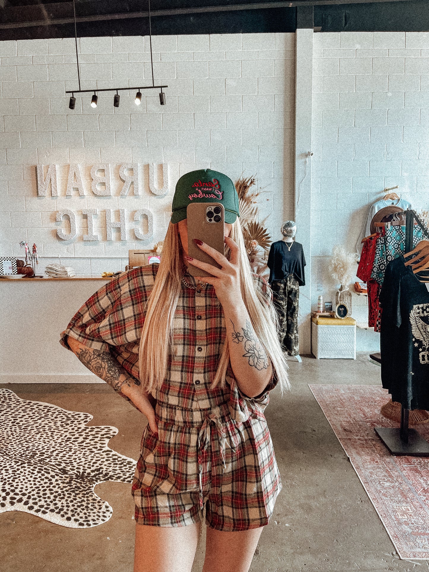 Plaid Cropped Button Down + Shorts Set