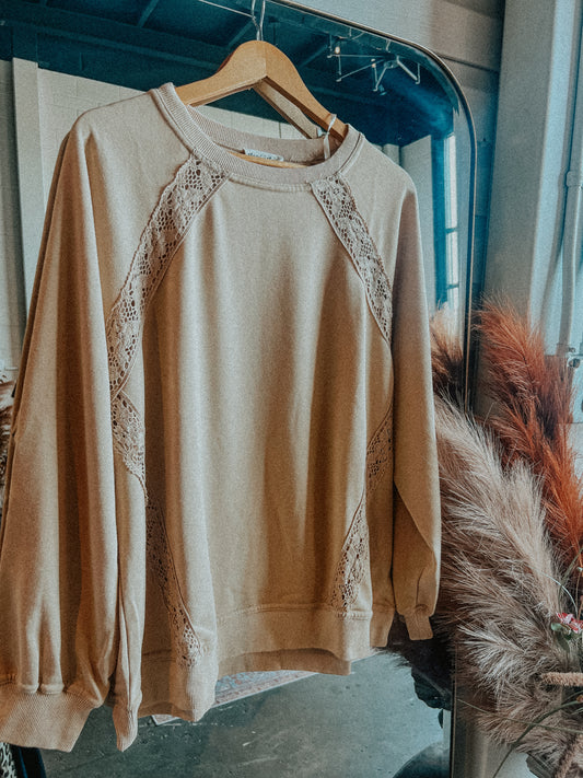 Washed Lace Trim Sweatshirt