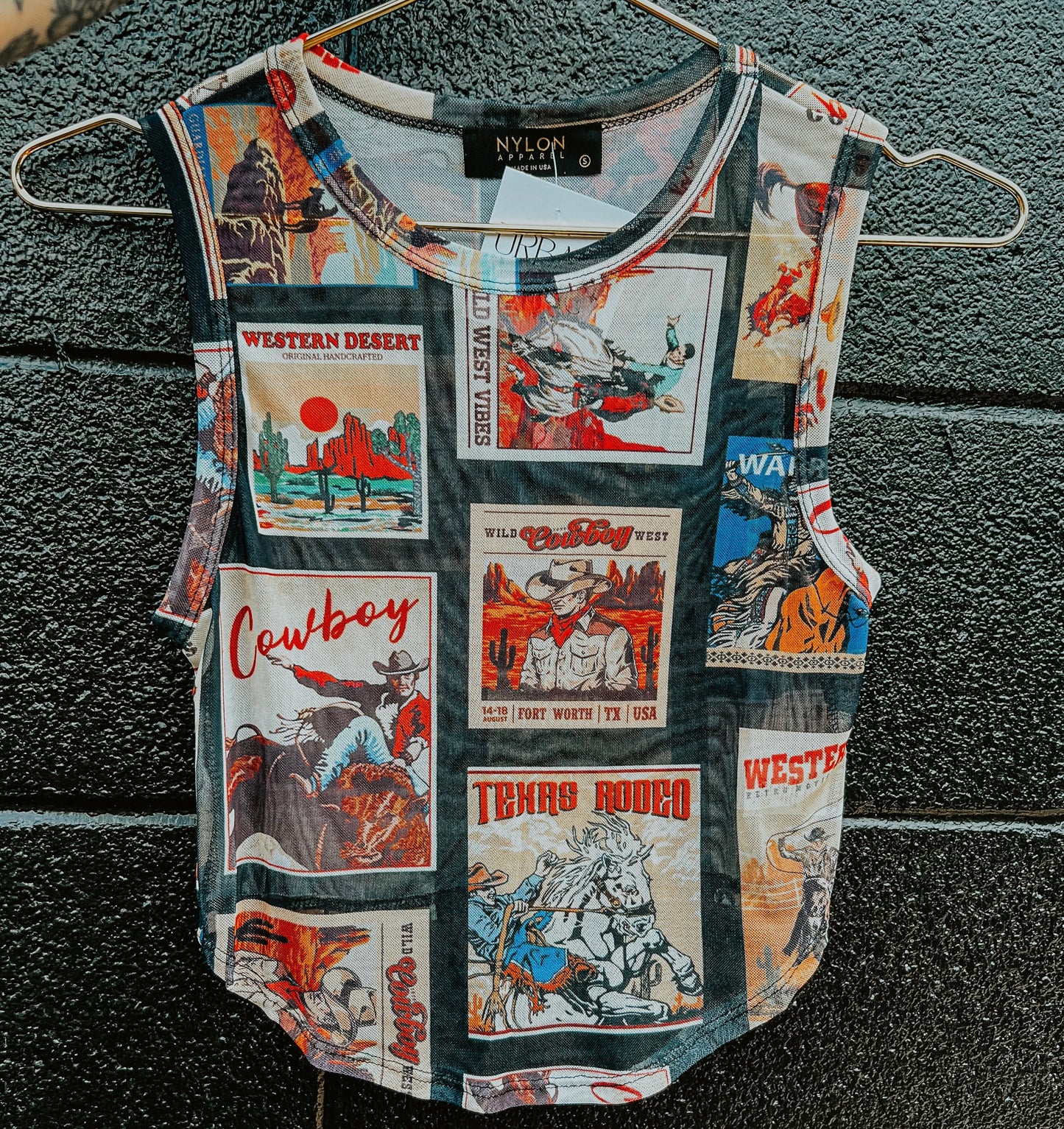 Western Cowboy Mesh Graphic Tank