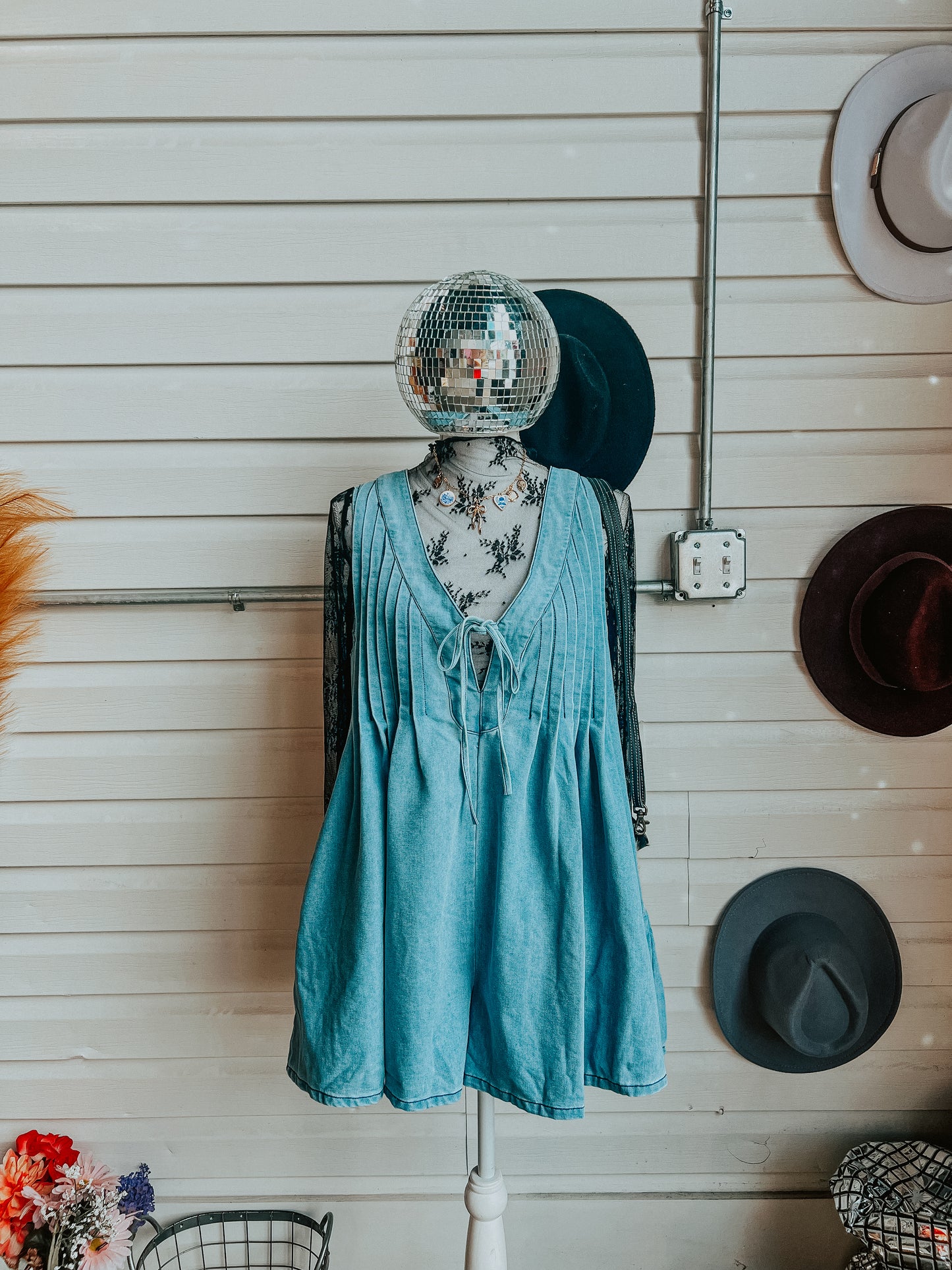 Denim Front Tie Western Romper