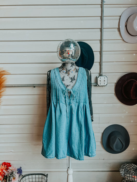 Denim Front Tie Western Romper