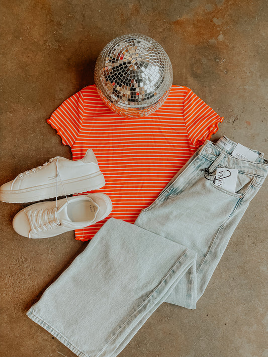 Striped Short Sleeve Crop Top