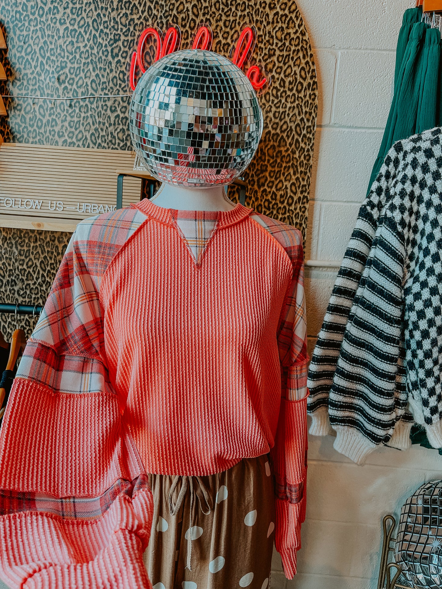 Pink Patchwork Ribbed Long Sleeve