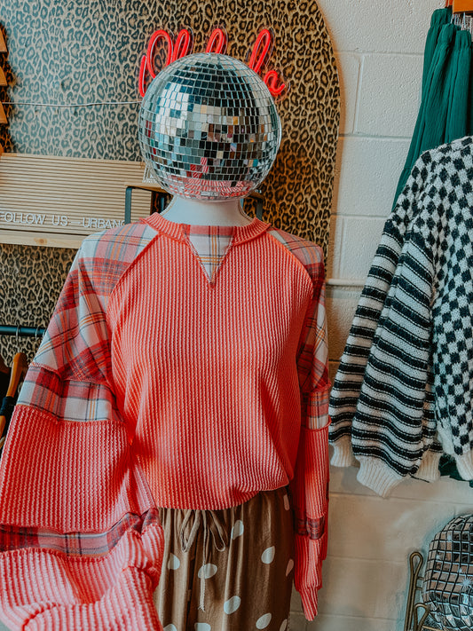 Pink Patchwork Ribbed Long Sleeve