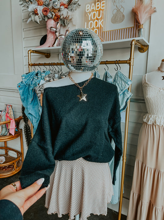 Off The Shoulder Black Lightweight Sweater